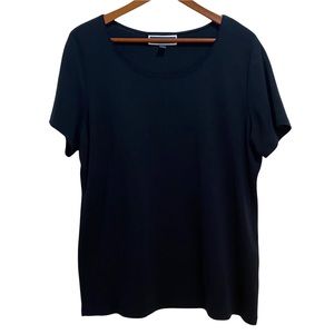 Karen Scott Women’s L Black Short Sleeve Cotton Plain Basic Blouse Top Shirt